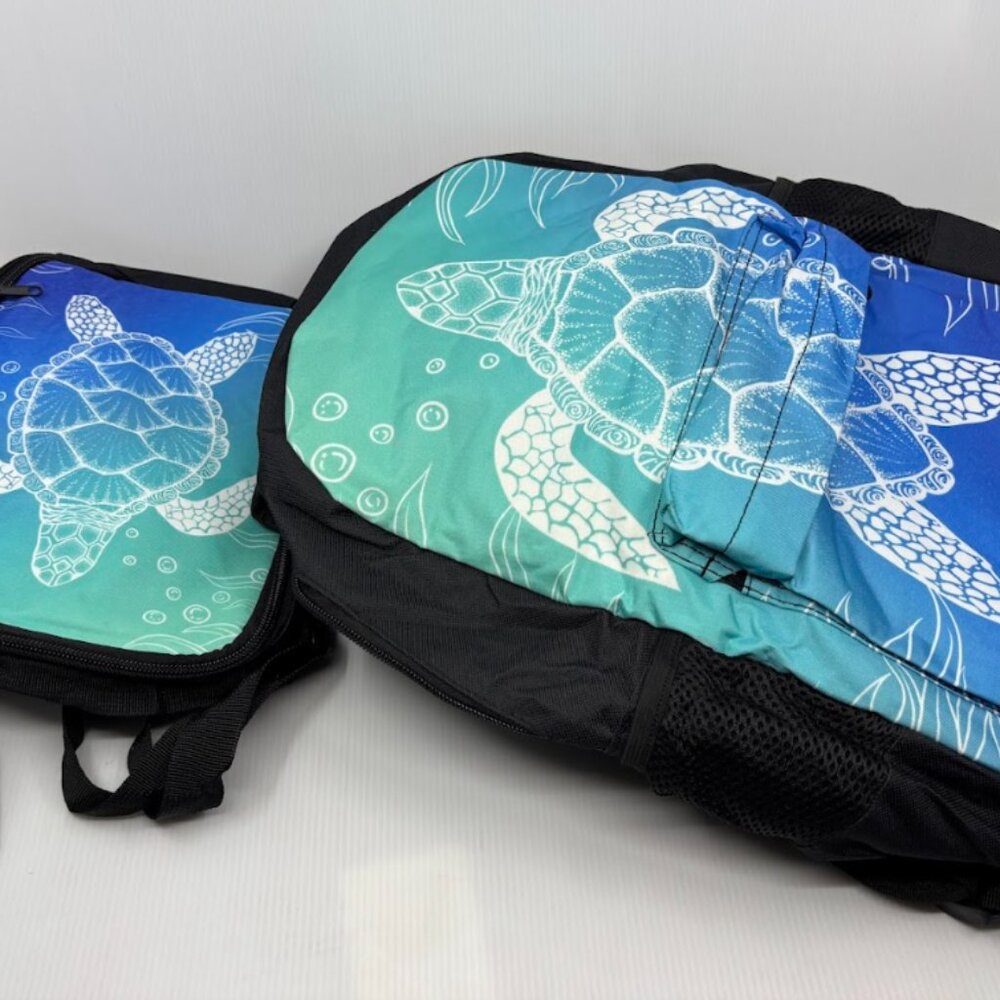 Sea Turtle Backpack with matching Lunch Box Set Ocean Print School Bag NWOT